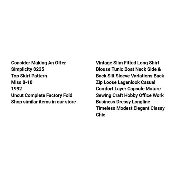 Simplicity 8225 Pattern Top Skirt Miss 8-18 Uncut Vintage Slim Fitted Long - Picture 3 of 6